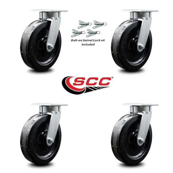 8 Inch Kingpinless Phenolic Wheel Swivel Caster Set with Swivel Lock SCC